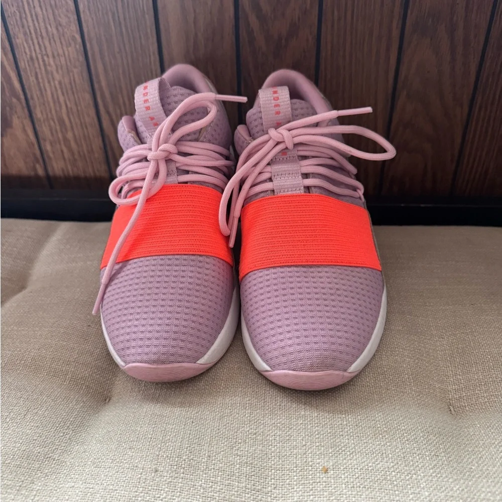 Under Armour Kids' Vibrant Orange and Lavender Sneakers - Picture 2 of 6